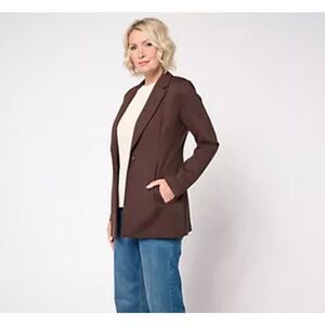 Peace Love World Womens Small Feminine Ponte Blazer Chestnut Brown Stretch NWOT